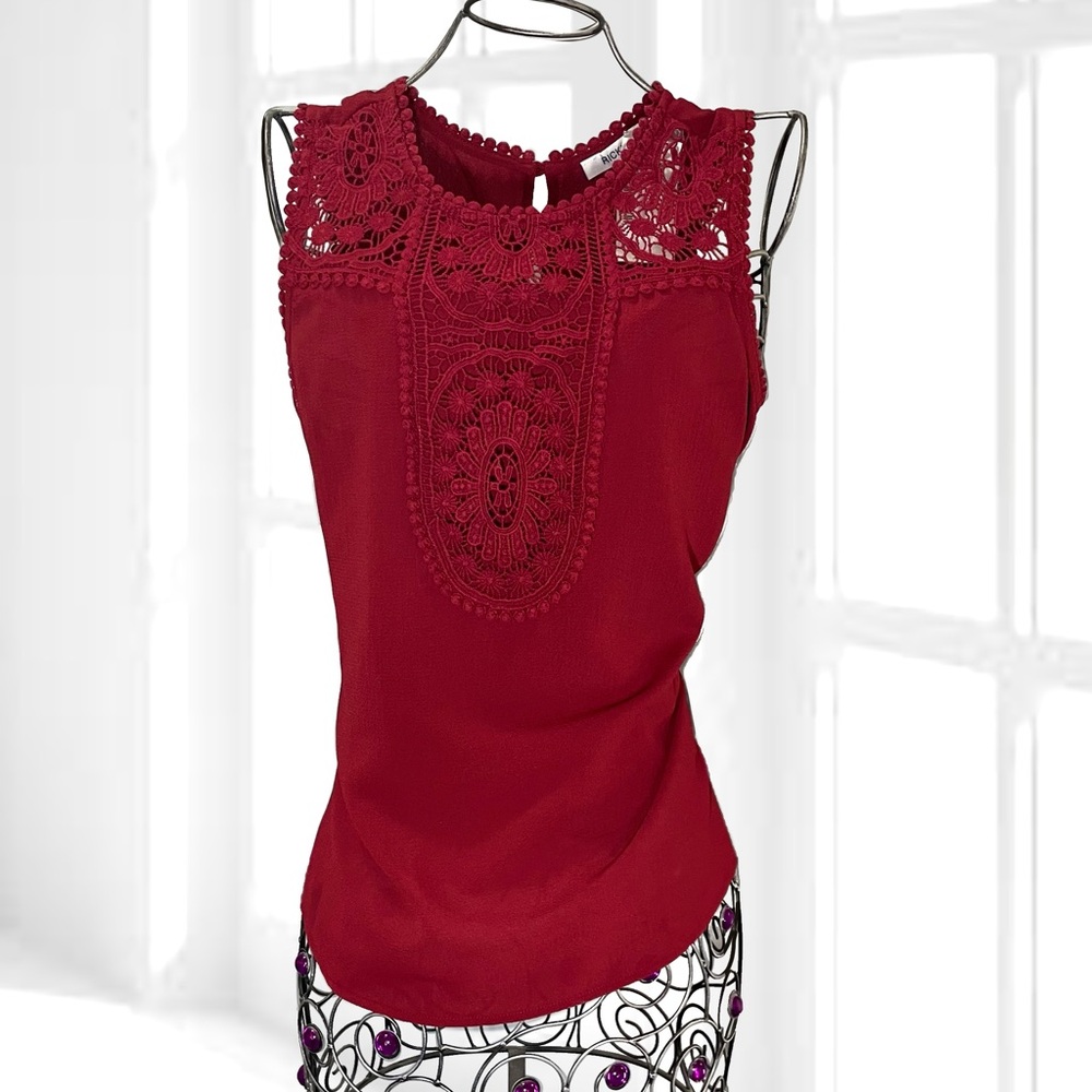 Ricki’s Sleeveless Red Blouse with Crochet Lace Detailing